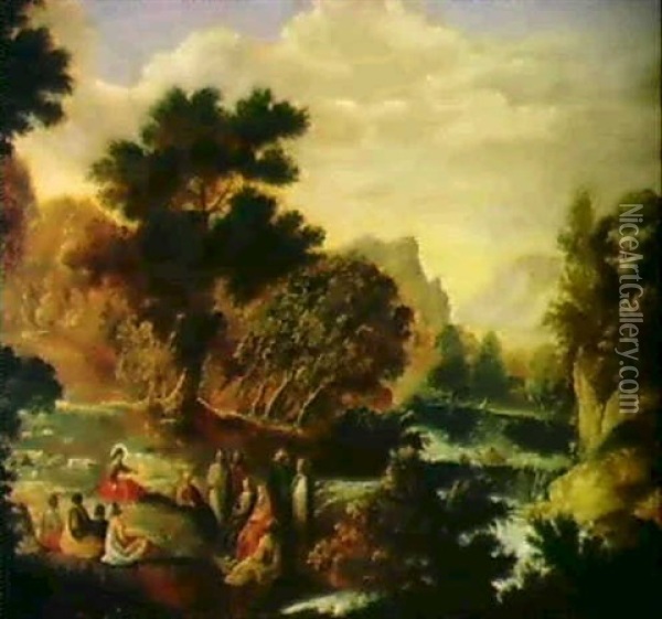 Landschaft Mit Der Predigt Johannes Des Taufers Oil Painting - Pandolfo Reschi