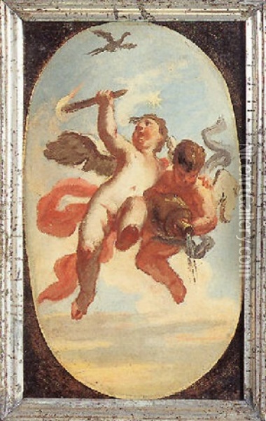 Two Putti Holding A Torch And Vase Oil Painting - Carlo Innocenzo Carlone