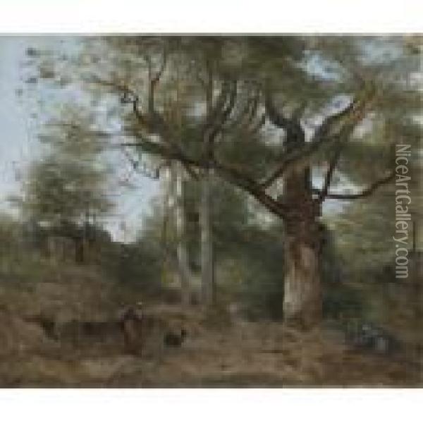 Fontainebleau, Les Chenes De Mont Ussy Oil Painting - Jean-Baptiste-Camille Corot