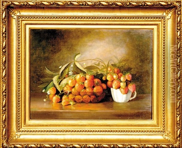 Strawberries On A Tabletop Oil Painting - Richard La Barre Goodwin