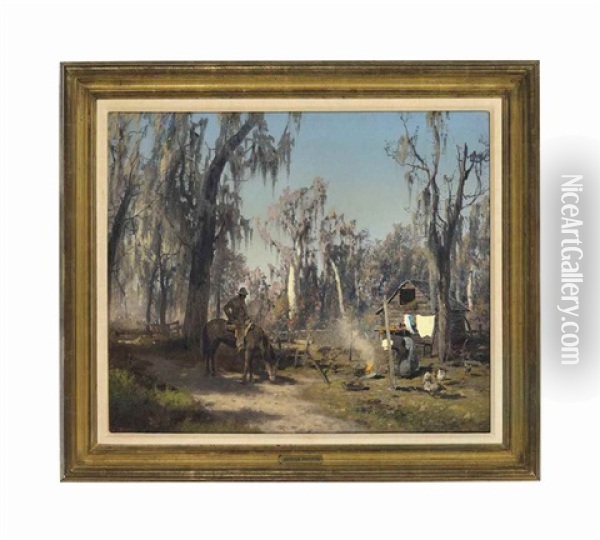 Southern Hardwood Swamp Scene Oil Painting - Hermann Herzog