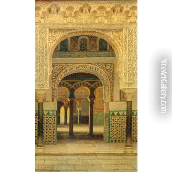 La Casa De Pilatos, Seville Oil Painting - Fernando Liger Hidalgo