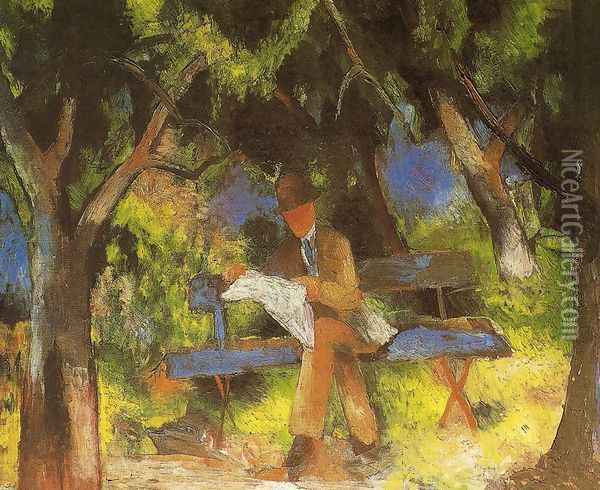 Man Reading in a Park (Lesender Mann im Park) 1914 Oil Painting - August Macke