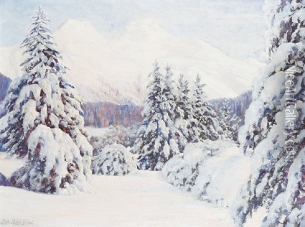 Bei St-moritz. Piz Lanquard U. Piz Muraigl Oil Painting - Eduard Ruedisuehli