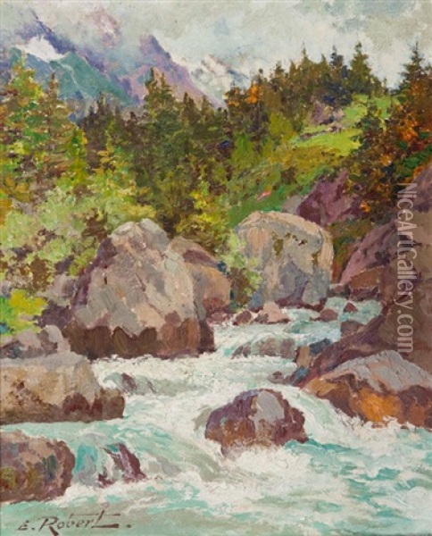 La Dranse A Fionnay Dans Le Val De Bagnes Oil Painting - Eugene Robert