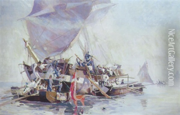 Scene Fra Slaget I Koge Bugt Oil Painting - Christian Ferdinand Andreas Molsted