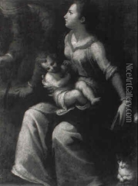 Holy Family With A Cat Oil Painting - Lodovico (Il Cigoli) Cardi