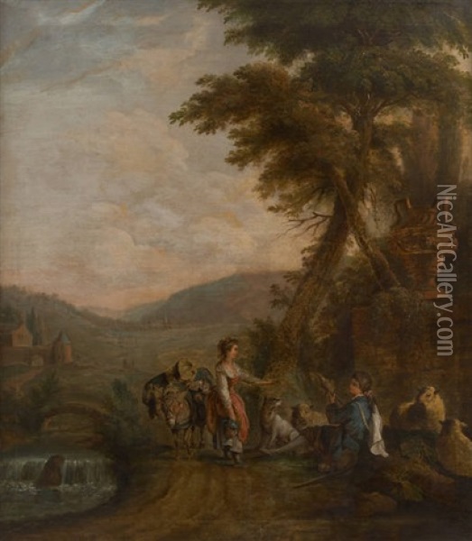 Galante Conversation Sur Fond De Paysage Avec Cascade Oil Painting - Jean-Baptiste Pater