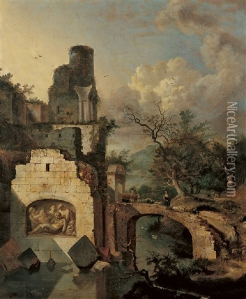 Landschaft Mit Ruinencapriccio Oil Painting - Jan Griffier the Younger
