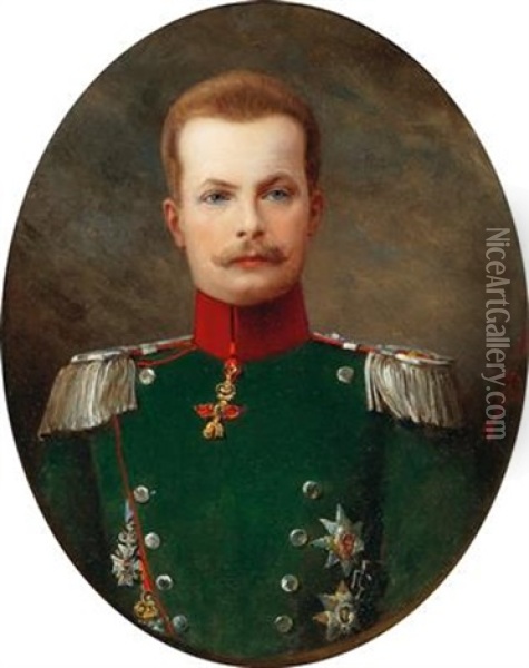 Portrait Of Archduke Max Emanuel In Bavaria In The Uniform Of A Major Of The Royal Bavarian 1st Light Cavalry Regiment Oil Painting - Lajos Bruck
