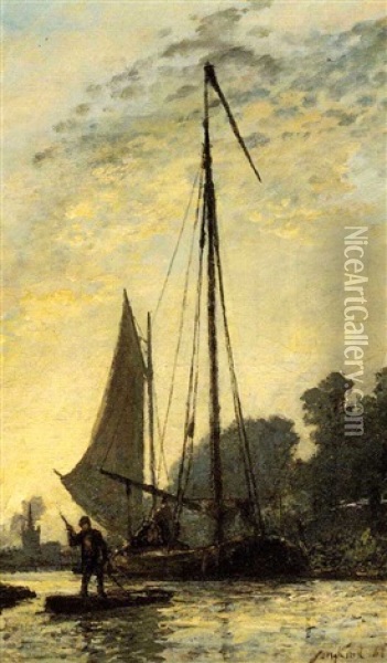 Bateau Sur Un Canal Oil Painting - Johan Barthold Jongkind