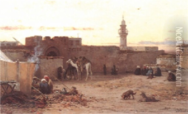 An Encampment By The Walls Of A North African Citadel Oil Painting - Willem De Famars Testas