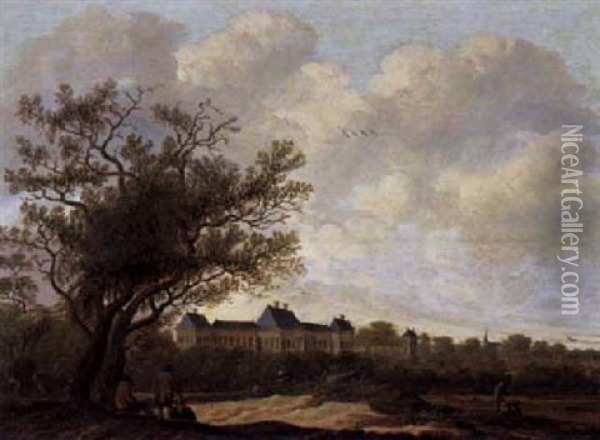 Blick Auf Schloss Rijkswijk Oil Painting - Anthony Jansz van der Croos