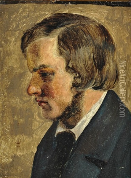 Portrait In Profile Of The Painter J. Th. Lundbye (1818-1848) Oil Painting - Lorenz Frolich