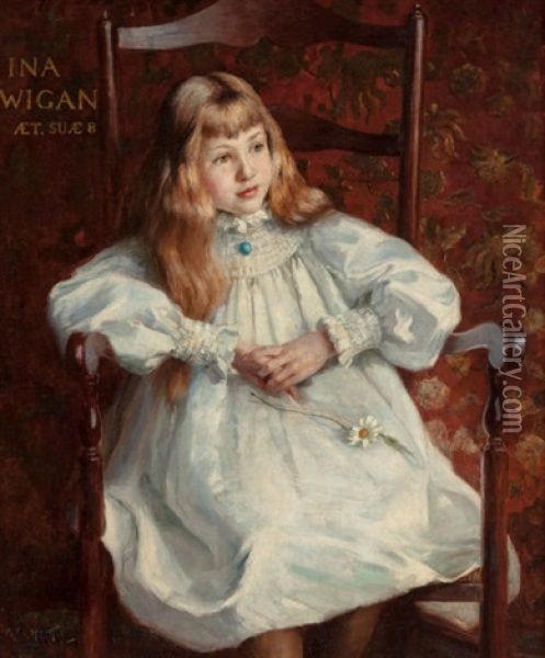 Portrait Of Ina Wigan, Age Eight Oil Painting - Alfred Hartley
