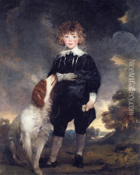 Portrait Of The Hon. Leicester Fitzgerald Charles Stanhope, Later 5th Earl Of Harrington, When A Child Oil Painting - Sir John Hoppner
