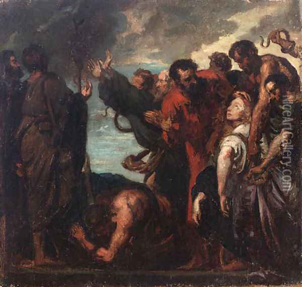 Moses and the Brazen Serpent Oil Painting - French School