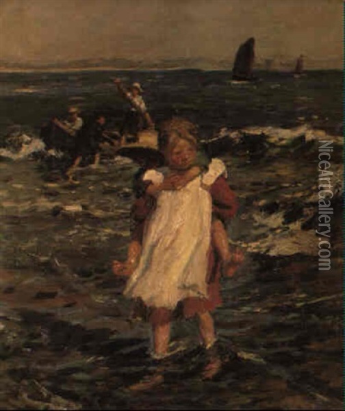 Wading Ashore Oil Painting - Harold Harvey