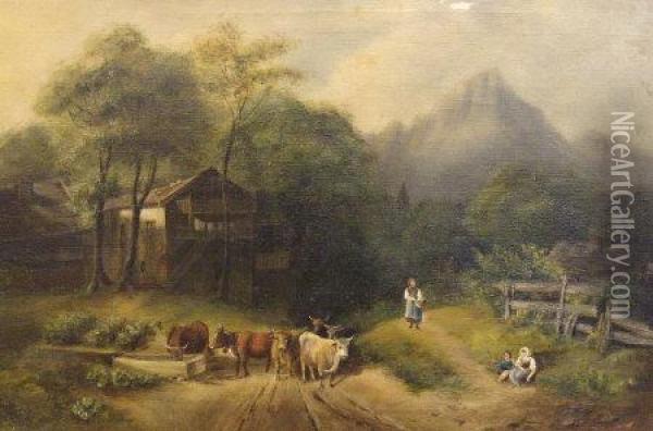 Cattle Grazing Oil Painting - Stewart Carmichael