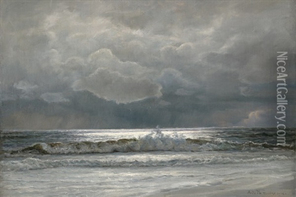 Brandung Bei Aufkommenden Gewitter In Tisvilde Am Kattegat Oil Painting - Ludvig Mogelgaard