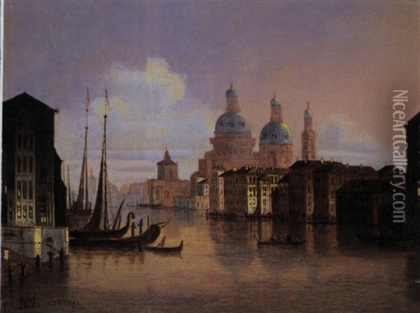 Venezianische Ansicht Oil Painting - Johann Wilhelm Jankowski
