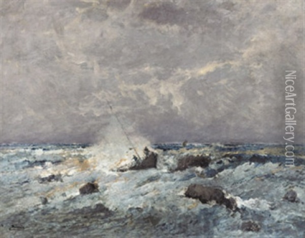 Fischerbarke In Seenot Oil Painting - Andor Zuellich von Zuellborn