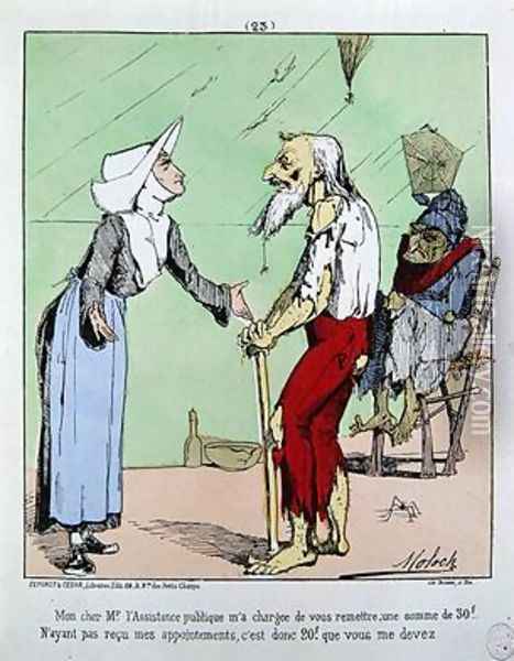 Cartoon criticising the Assistance Publique during the Commune 1871 Oil Painting - Colomb B. Moloch