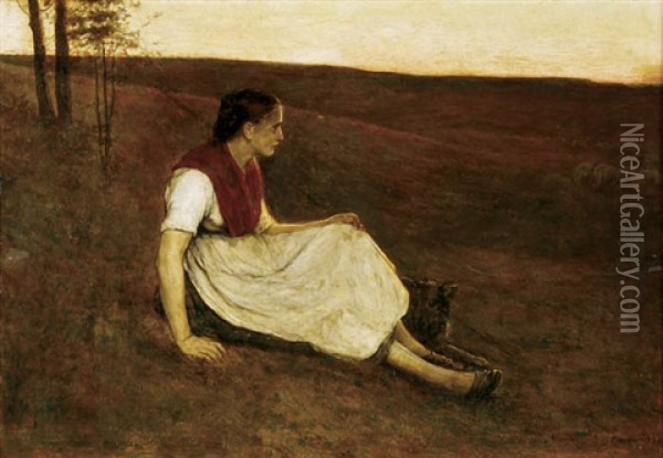 Shepherdess With Dog At Dusk Oil Painting - Alexander Theodore Honore Struys