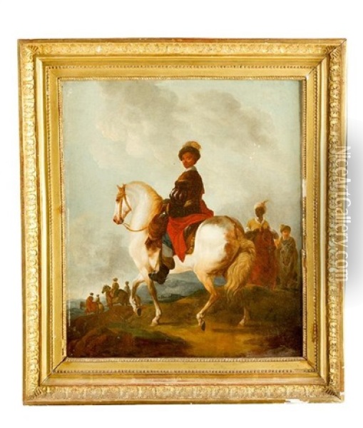 Elegant Horse Riders In Landscape Oil Painting - Francesco Giuseppe Casanova