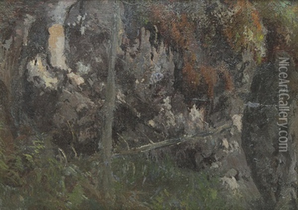 Felsige Waldlandschaft Mit Umgesturztem Baum Oil Painting - Eugen Felix Prosper Bracht