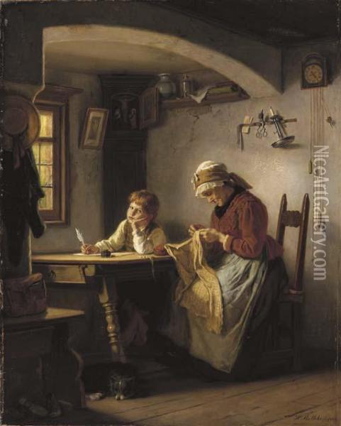 The Afternoon Lesson Oil Painting - Hermann Bethke