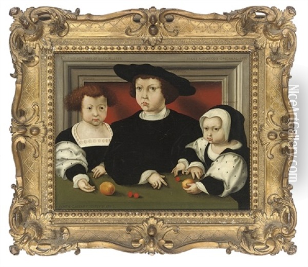 Group Portrait Of The Children Of King Christian Iii Of Denmark At A Table With Peaches And Cherries Oil Painting - Jan Gossaert