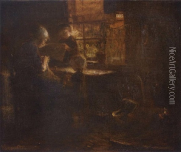 A Mother And Her Children By A Window Oil Painting - Bernardus Johannes Blommers