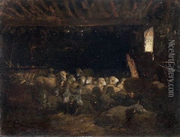 Schafherde Im Stall Oil Painting - Albert Heinrich Brendel