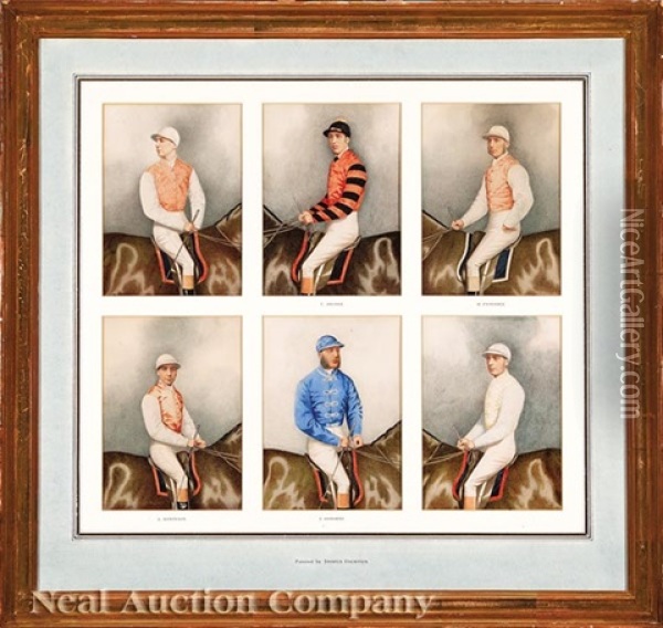 Six Portraits Of Jockeys, Including J. Osborne, Fred Archer, G. Fordham, R. Marsh And E. Martin Oil Painting - Joshua Dighton