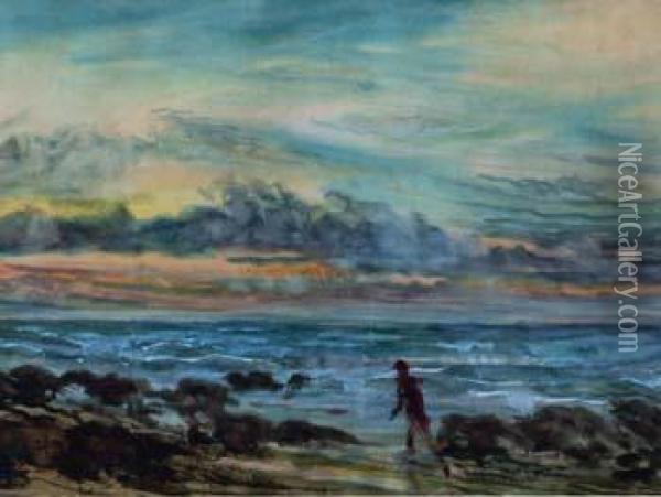 Coastal View With Figure Oil Painting - William Edward Freeman