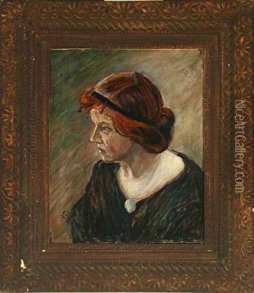 Portrait Of Kai Nielsen's Wife Mathilde Kathrine Antonia Nielsen, Seated Face-to-left Oil Painting - Peter Marius Hansen
