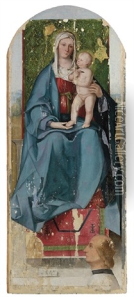 The Madonna And Child Enthroned, With A Donor Oil Painting - Boccacio Boccaccino