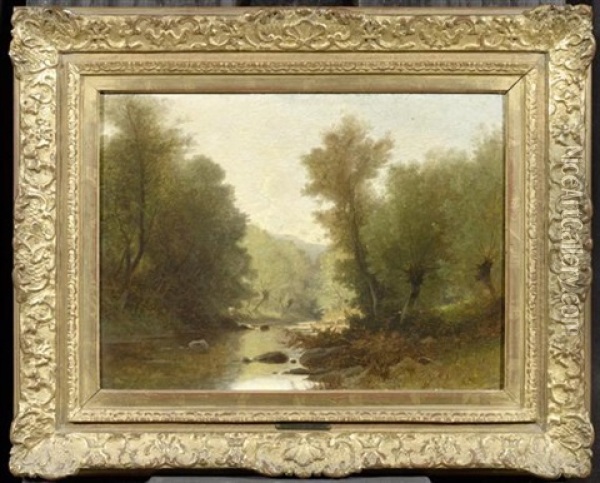 Fluss Mit Wald Oil Painting - Gustave Eugene Castan