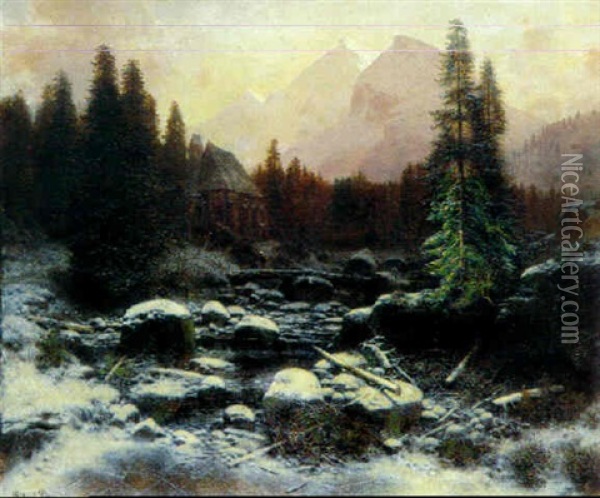 Winterliche Landschaft Oil Painting - August Richard Zimmermann