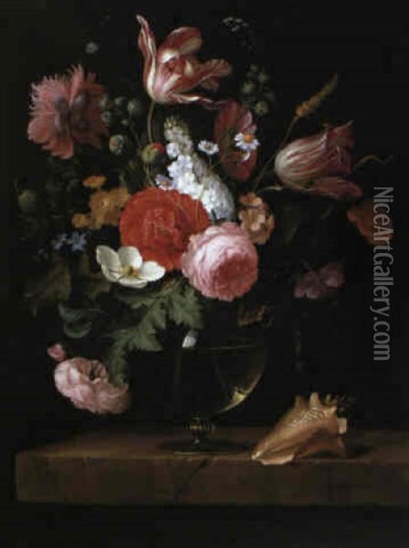 Bouquet De Fleurs Pos, Sur Un Entablement De Pierre Oil Painting - Pieter Gallis