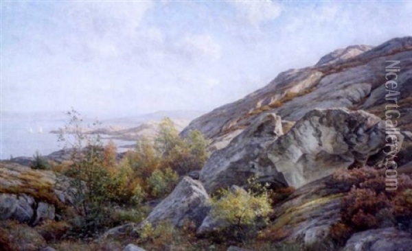 Aurinkoinen Kesapaiva Rannikolla Oil Painting - Berndt Adolf Lindholm