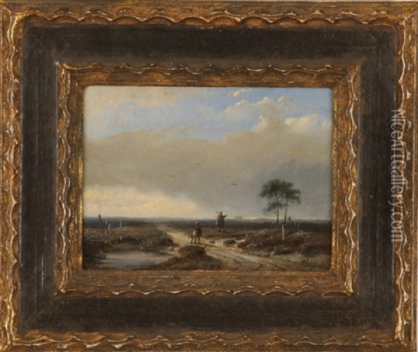 Expansive Landscape With Figures Oil Painting - Andreas Schelfhout