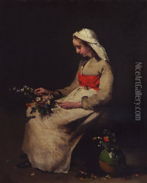 La Fleuriste Oil Painting - Theodule Ribot