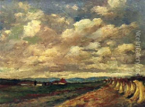 Landschaft Mit Getreidegarben Oil Painting - Fritz Baer