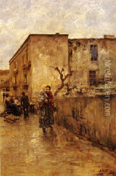 Una Strada Di Napoli Oil Painting - Attilio Pratella