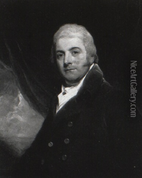 Portrait Of A Gentleman (mr. Courtney?) Wearing A Grey Velvet Jacket Oil Painting - William Owen