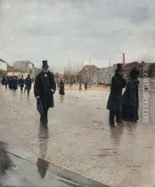 Leaving Montmartre Cemetery Oil Painting - Jean Beraud