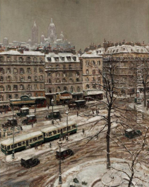 Vue De La Place Pigalle En Hiver Oil Painting - Lucien Lievre