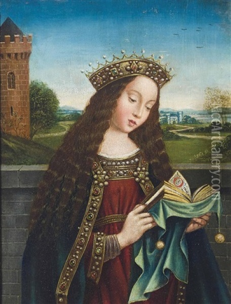 Saint Barbara Reading Oil Painting - Jan Van Eyck